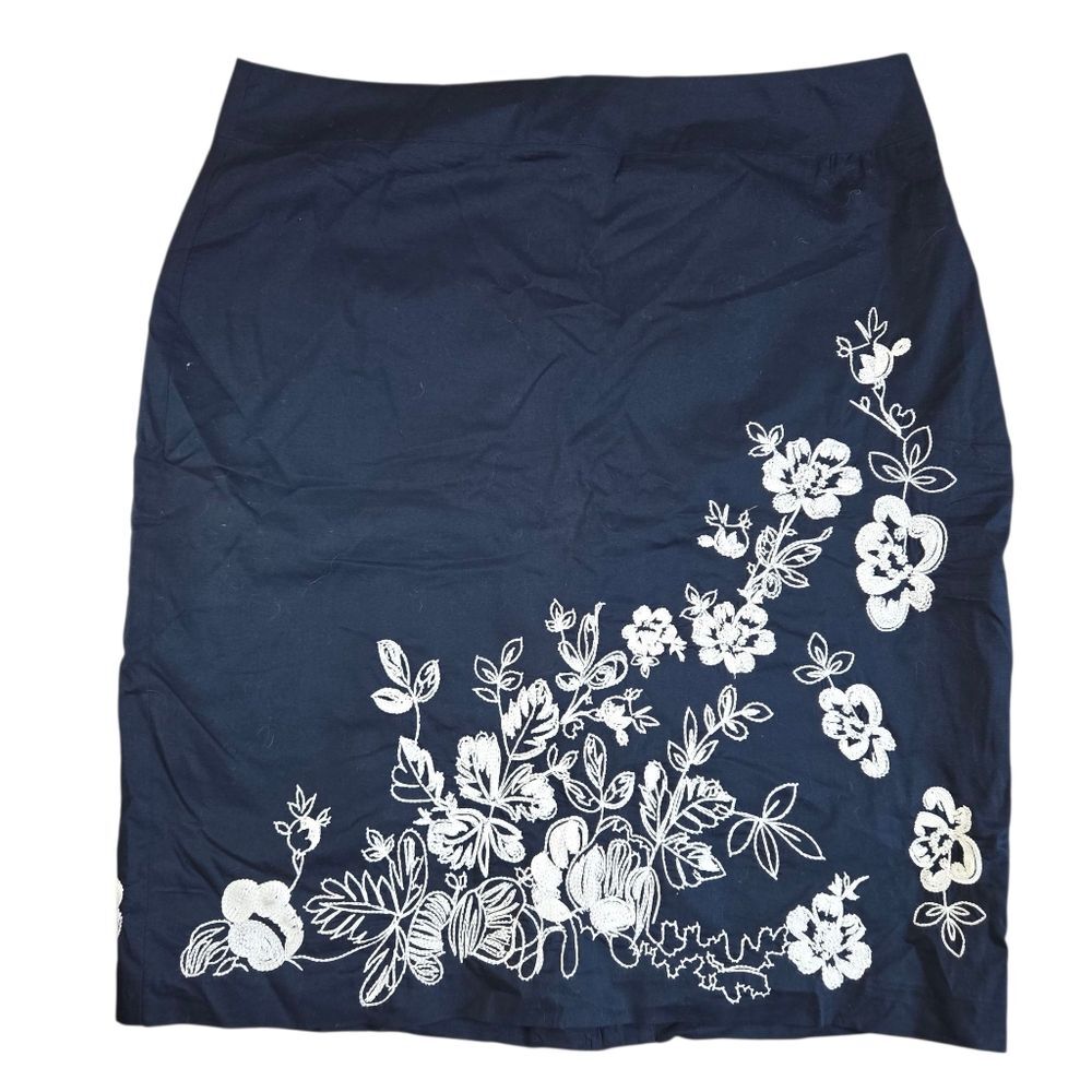 Ann Taylor Nwt Navy Blue Floral Embroidered Cotton Skirt Size 10